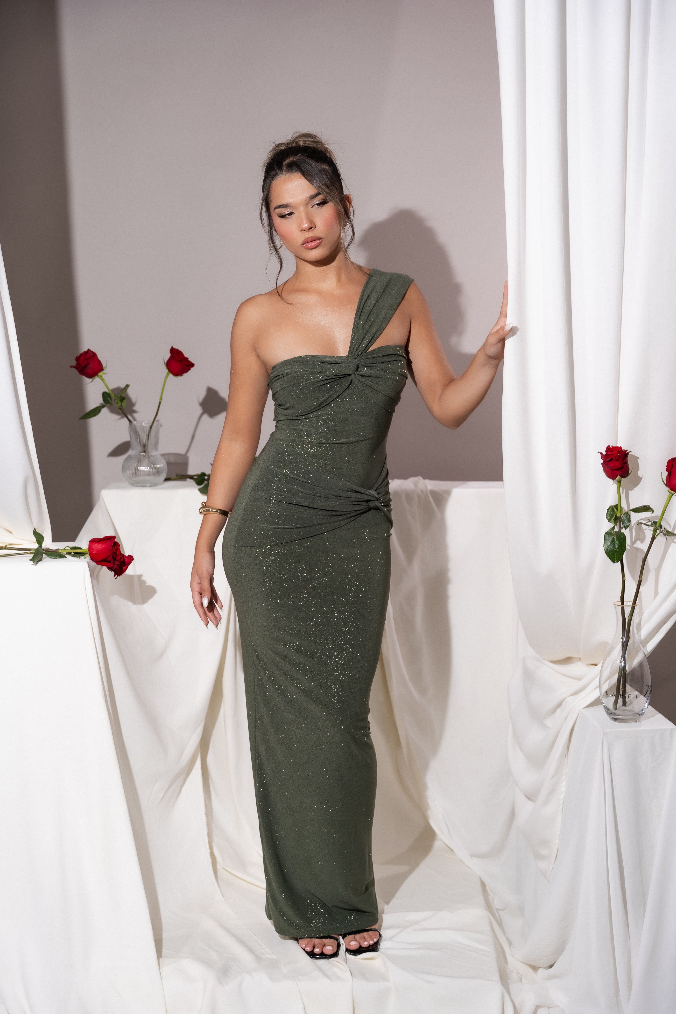 Lesa Olive Glitter Dress