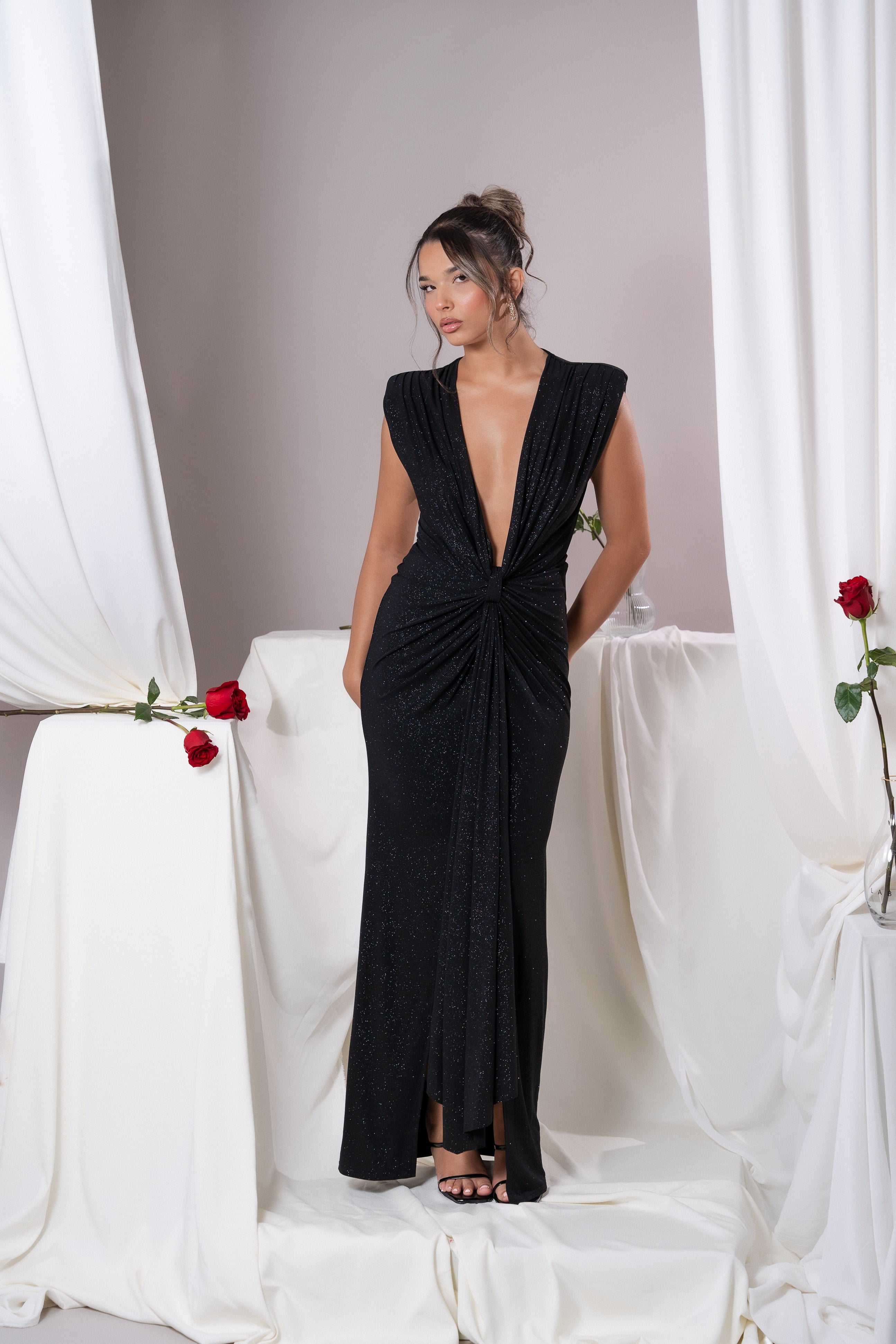 Elina Black Glitter Dress