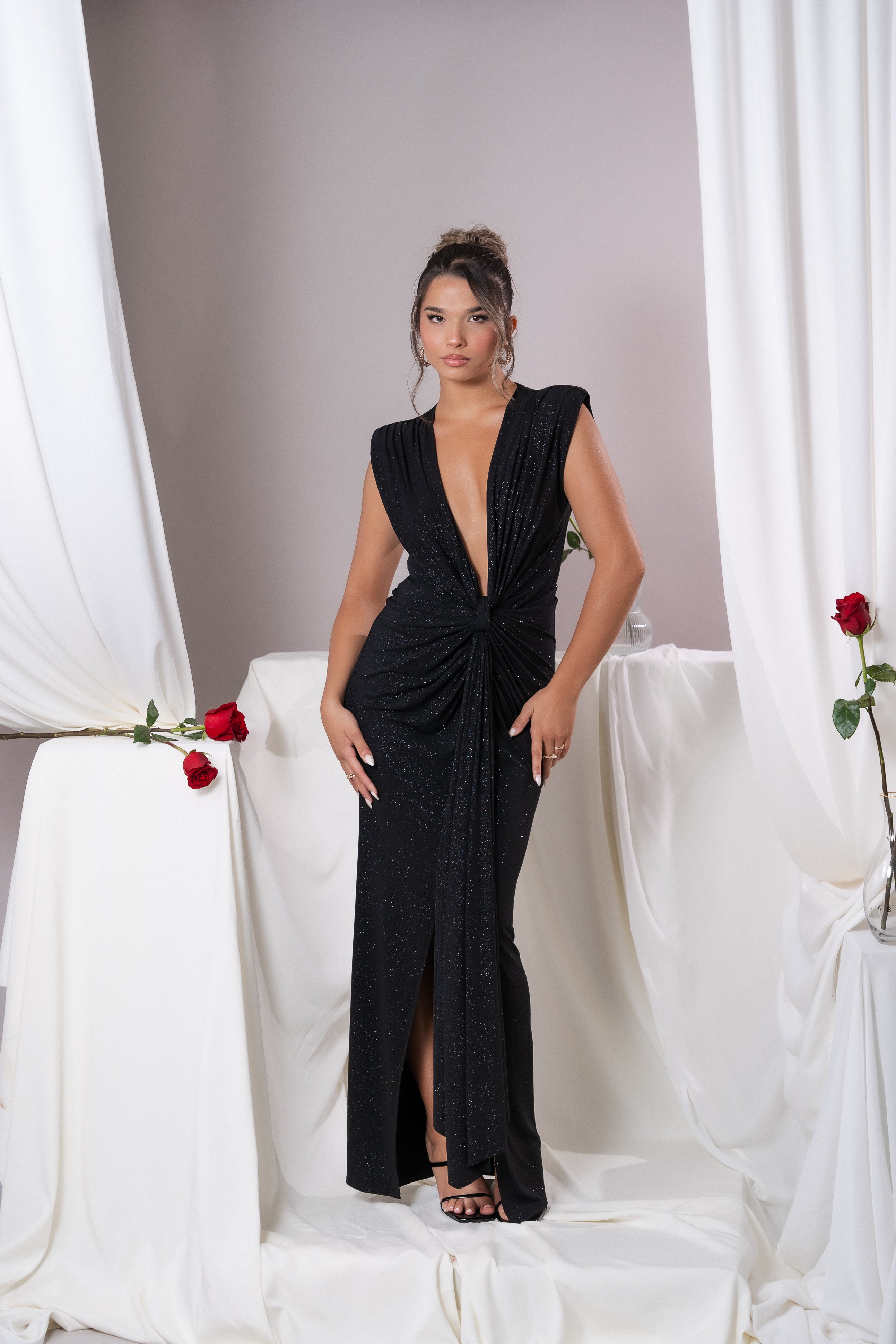 Elina Black Glitter Dress