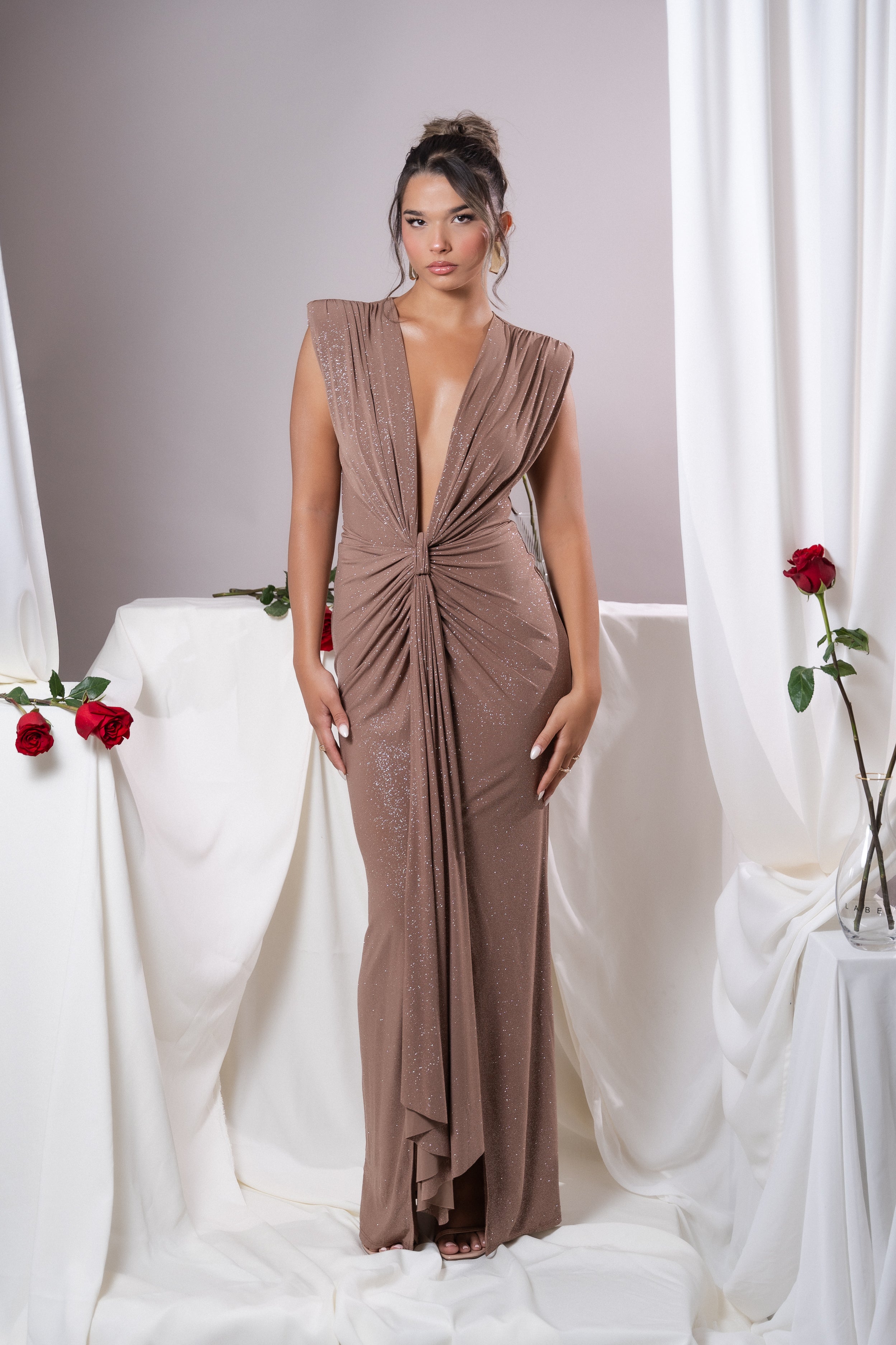 Elina Mocha Glitter  Dress