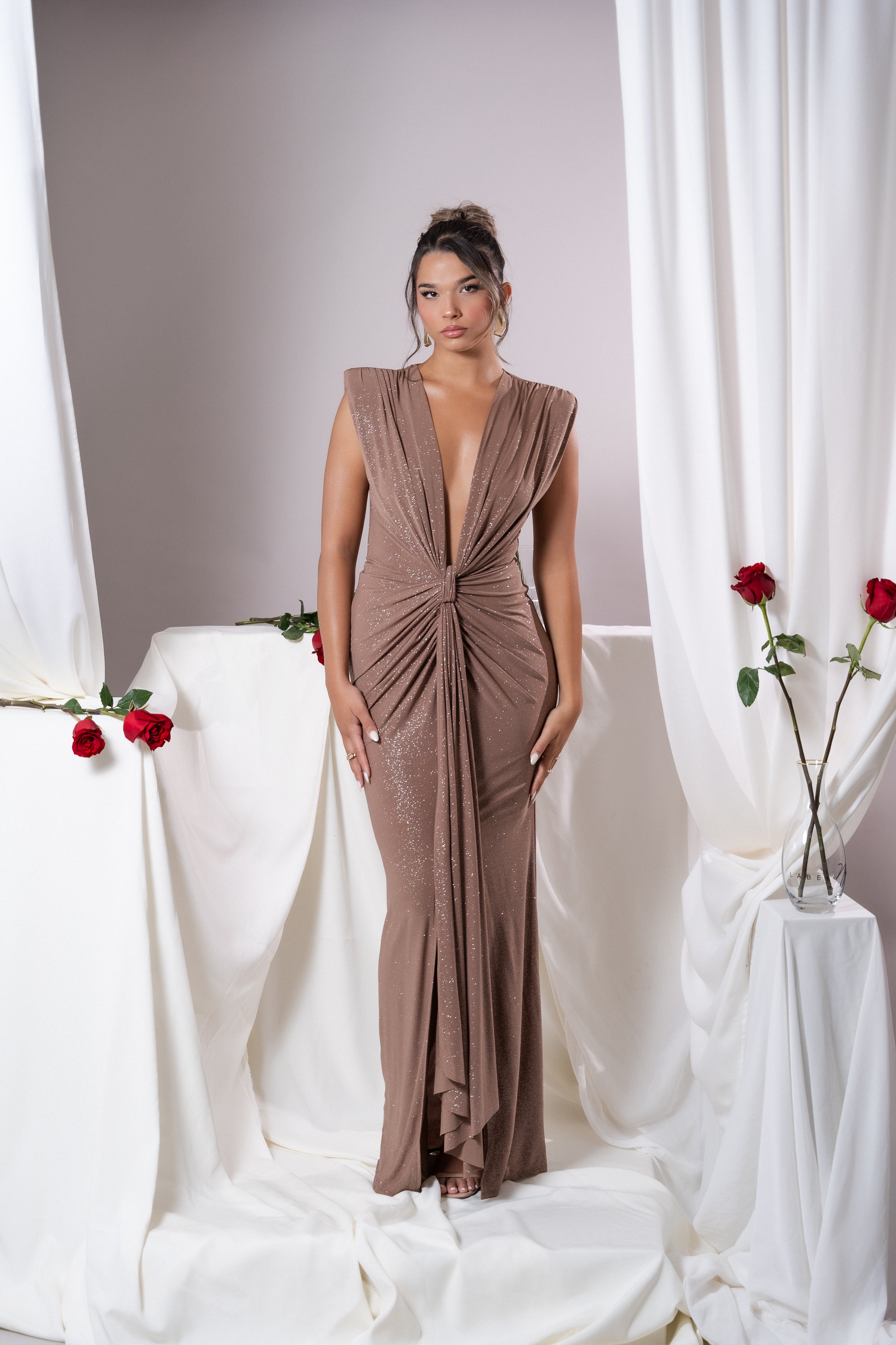 Elina Mocha Glitter  Dress