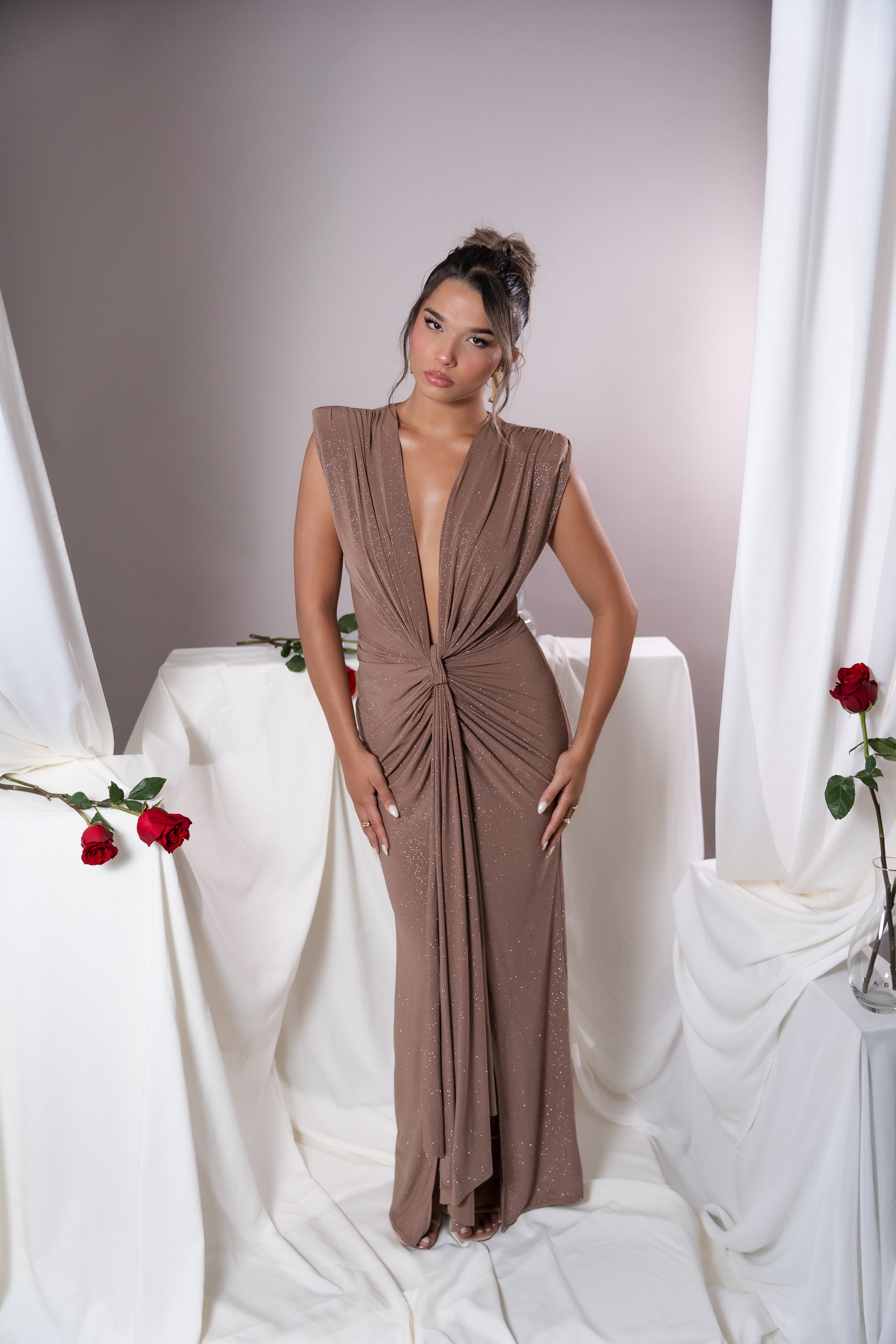 Elina Mocha Glitter  Dress