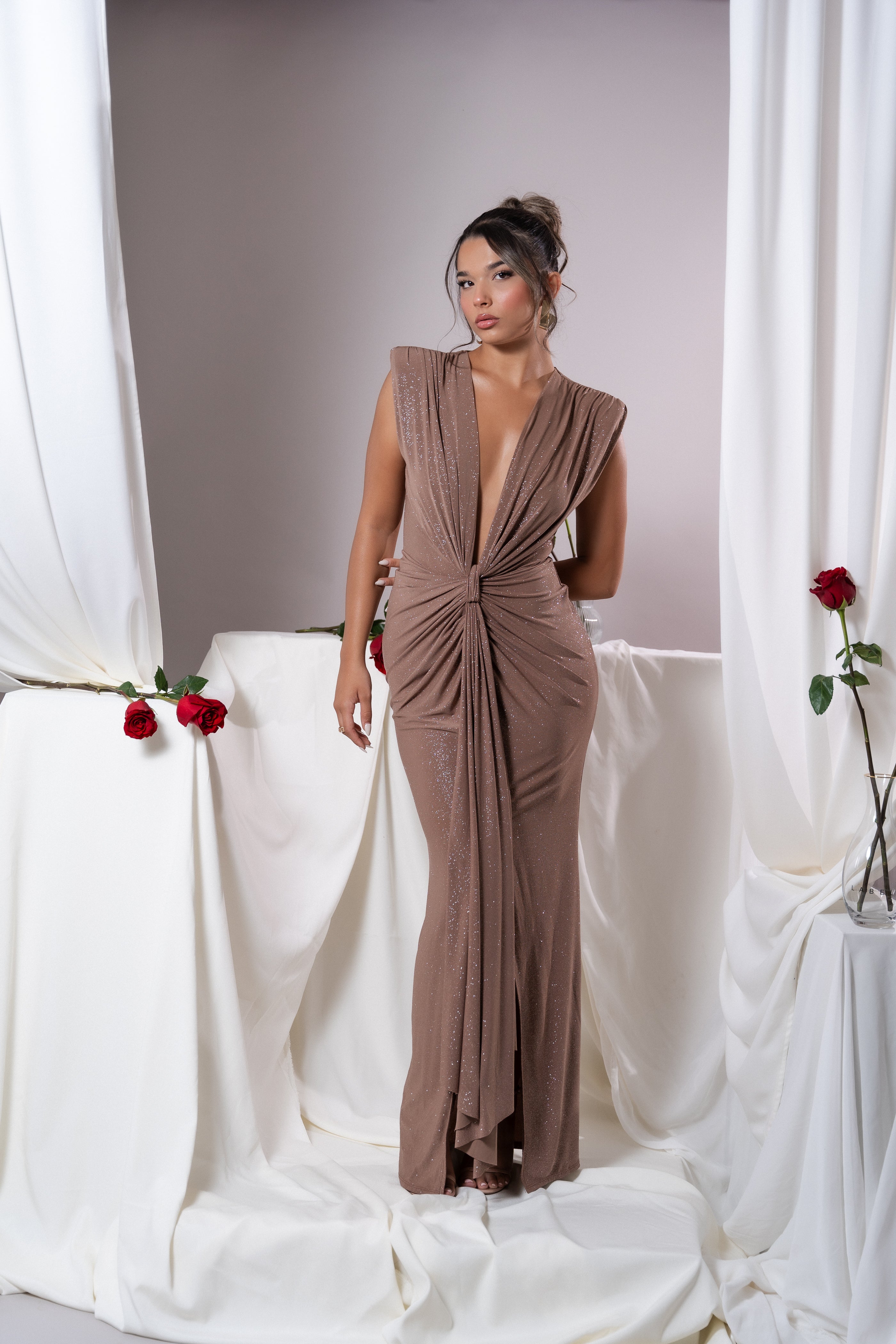 Elina Mocha Glitter  Dress