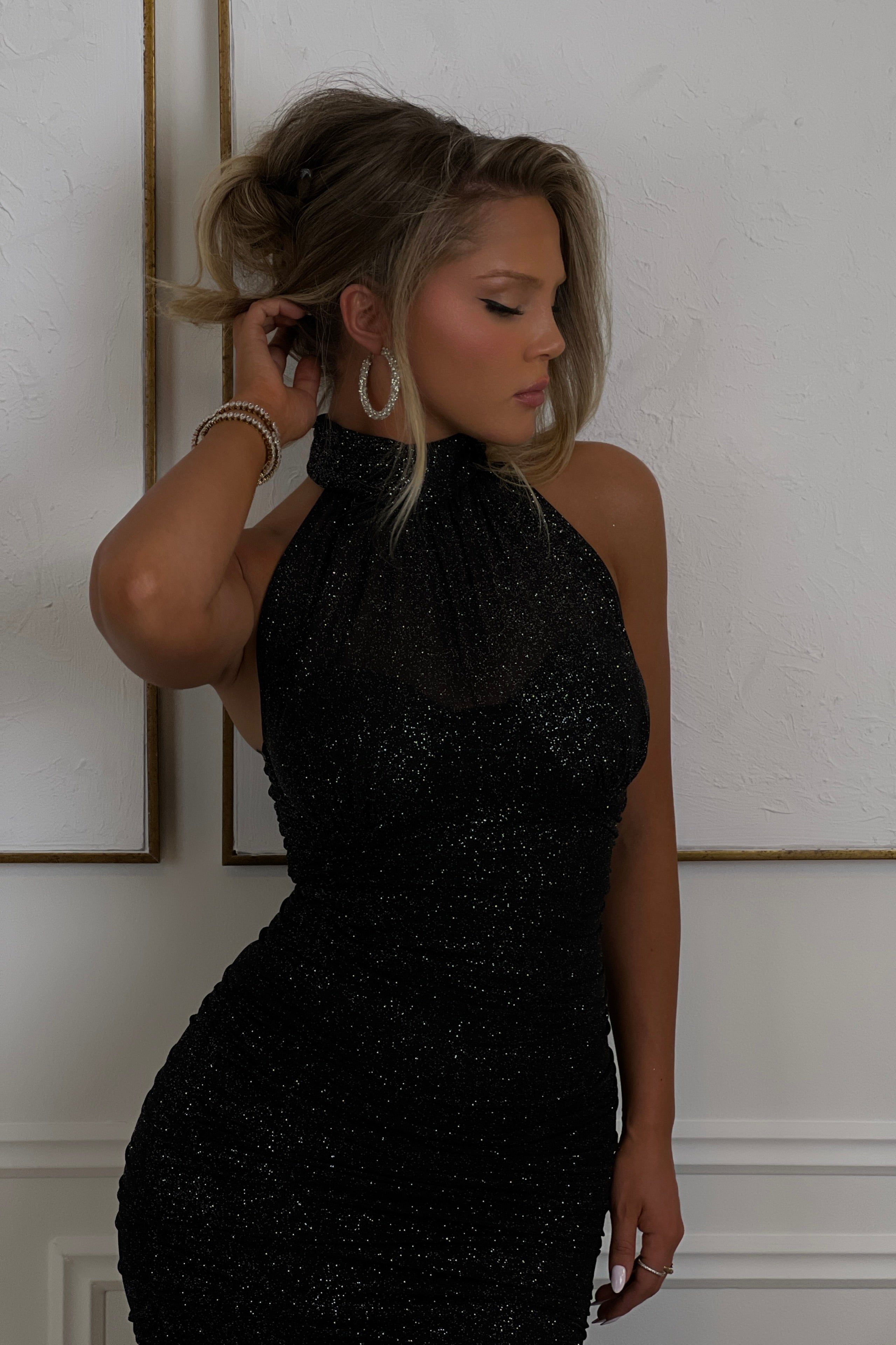 Silia Black Glitter Dress