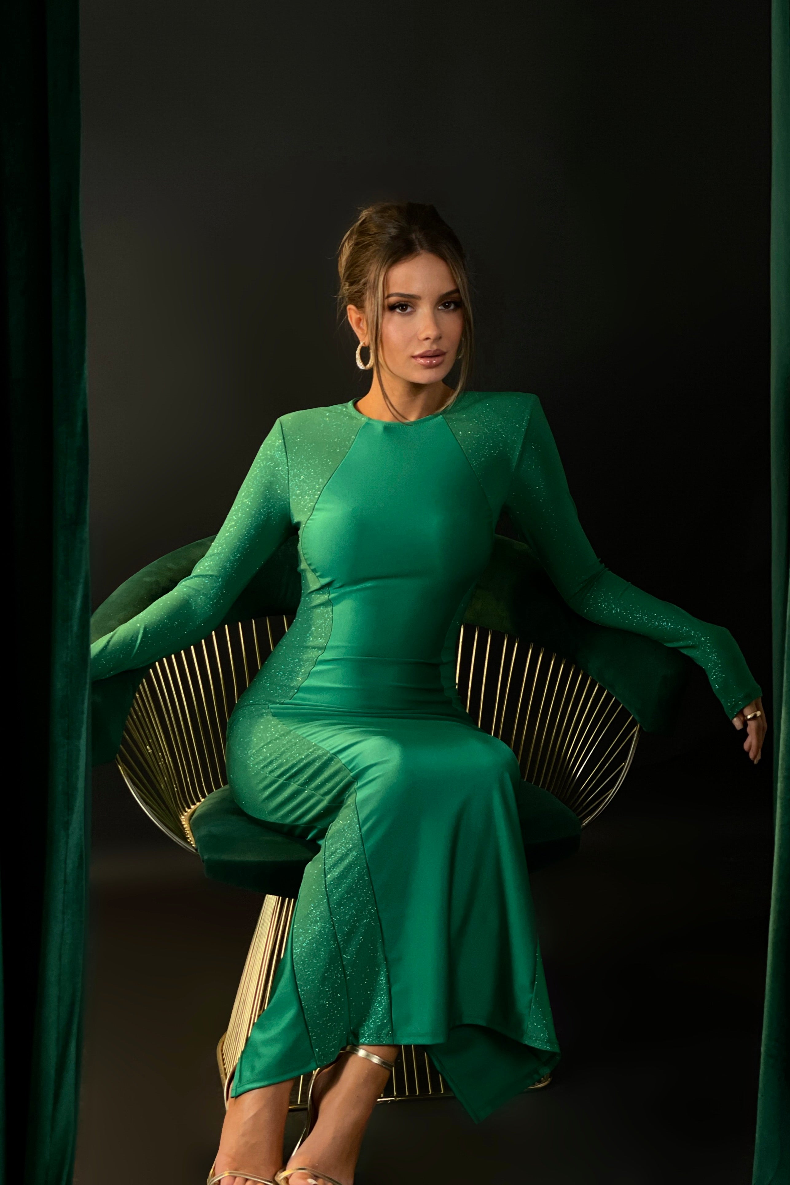 Karoline Forest Green Glitter Dress
