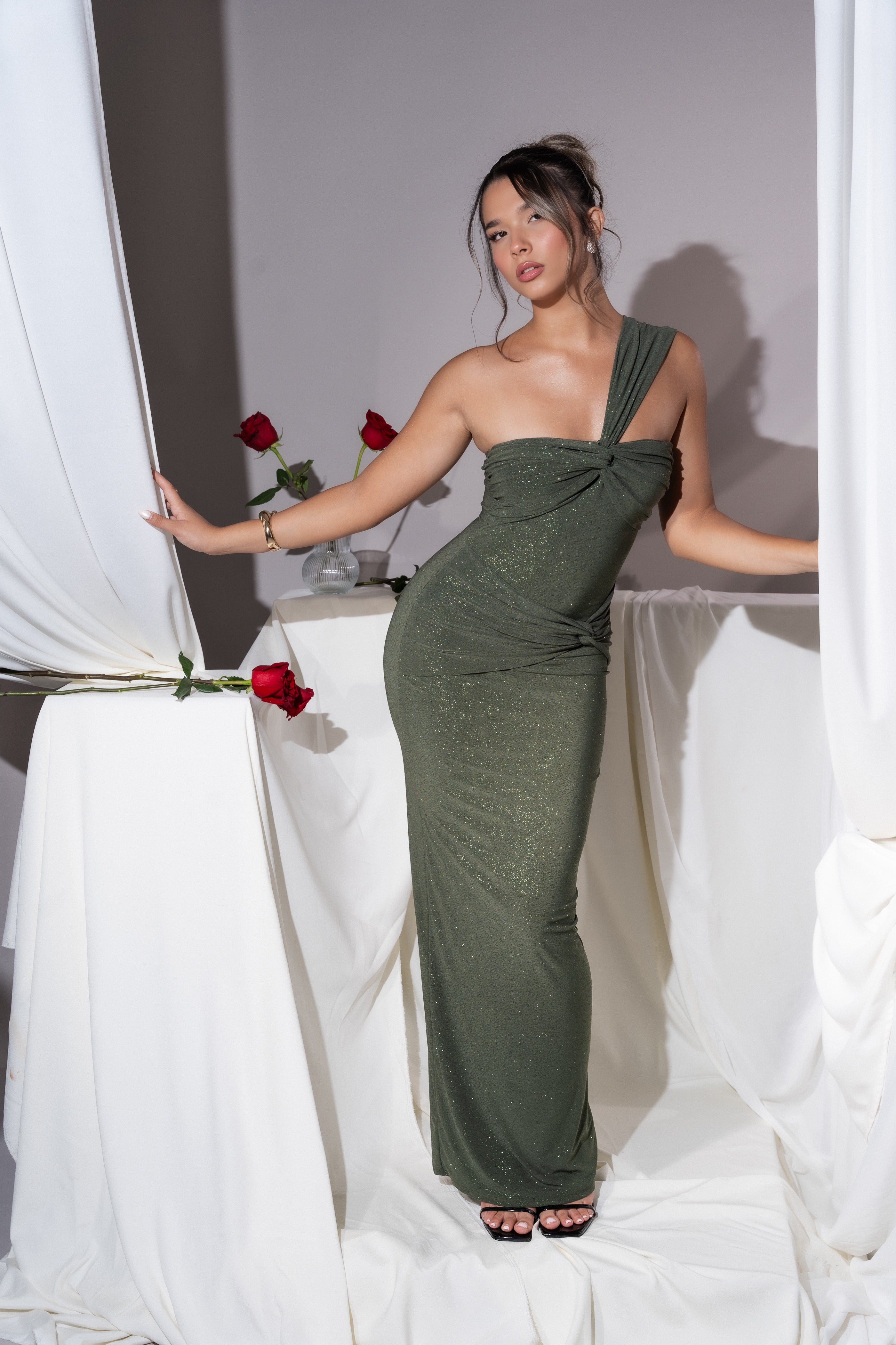 Lesa Olive Glitter Dress