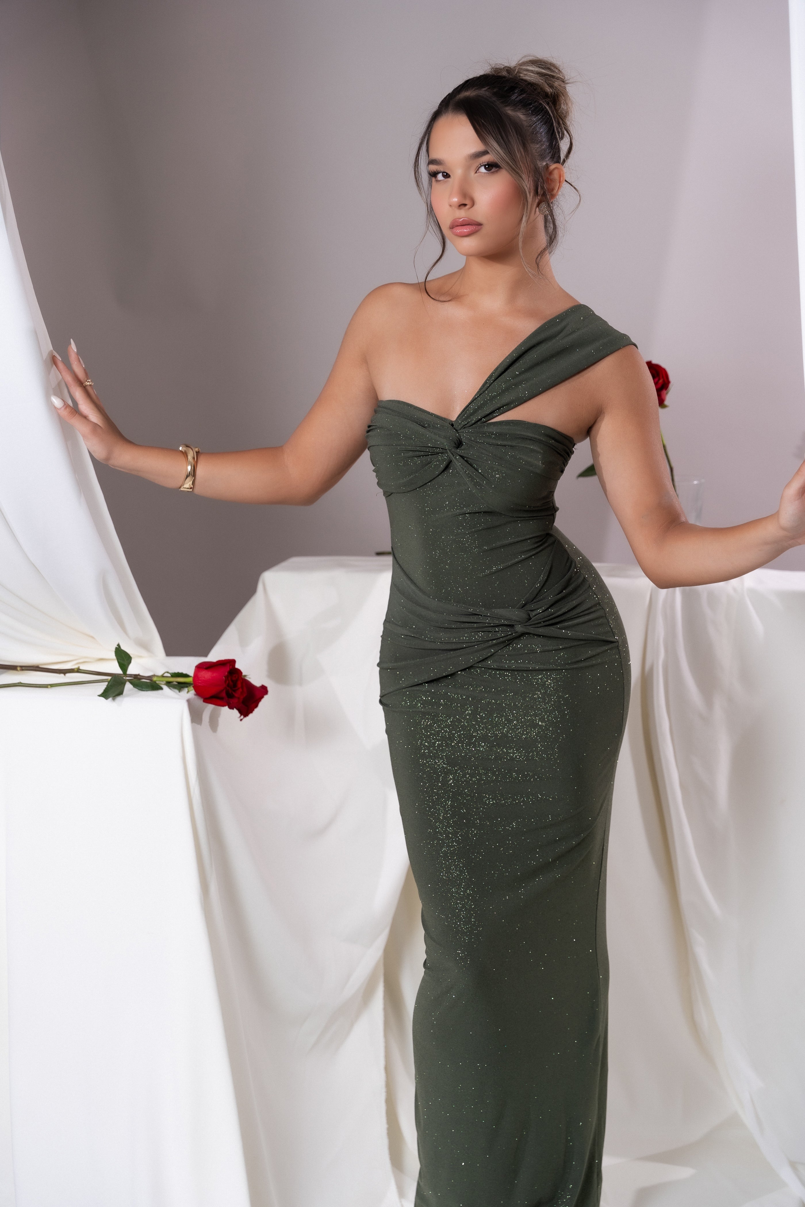 Lesa Olive Glitter Dress