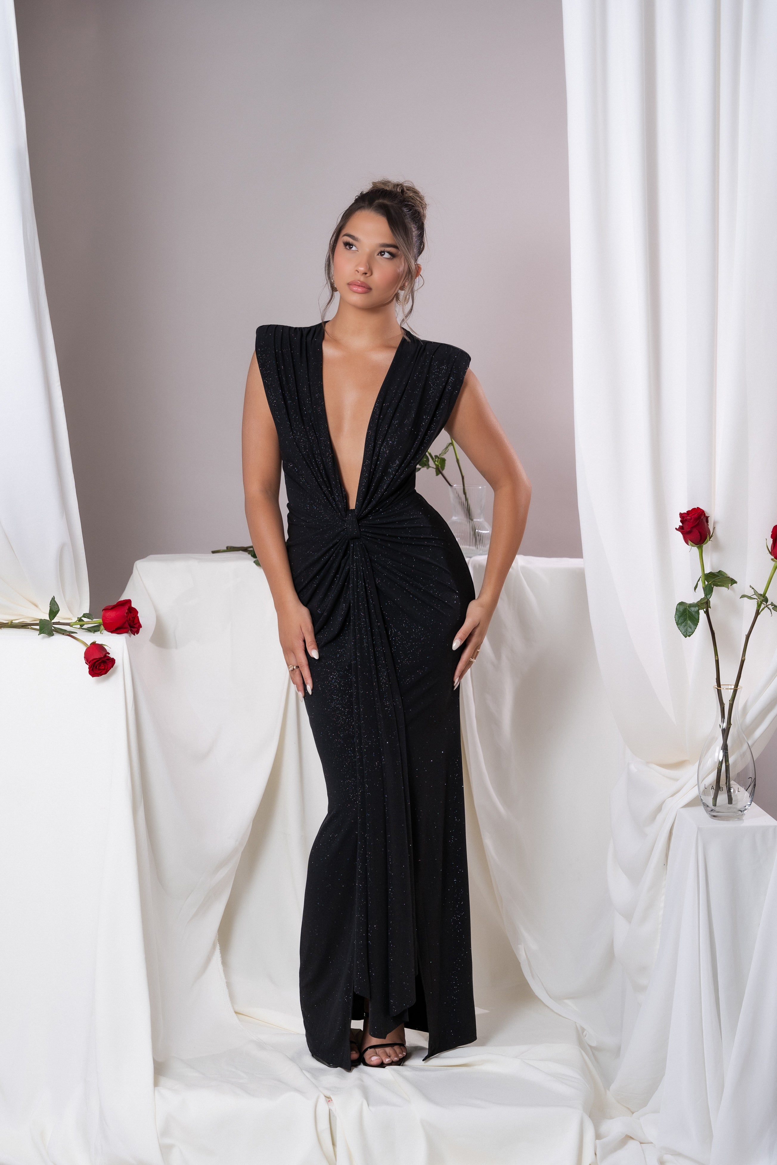 Elina Black Glitter Dress